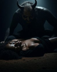 Evil Satan Devil standing over Black woman Meme Template