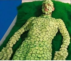 Cucumberslices covering body Meme Template