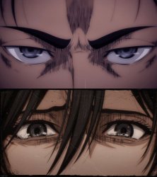 Eren and Mikasa eye stare Meme Template