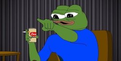 Pepe pointing at TV with beer and cigarette Meme Template