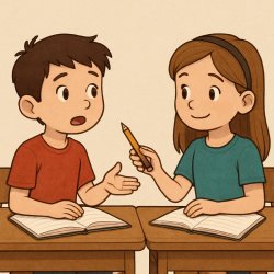 a boy asking for a pencil and a girl giving it to him Meme Template