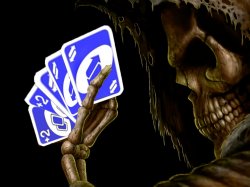 cool skeleton holding uno full house Meme Template