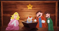 Toad Mario baby Jesus Manger Meme Template