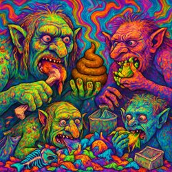 ugly trolls eating garbage and dog poop Meme Template