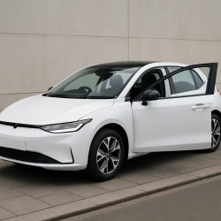 A new ELECTRIC VEHICLE parked with steering wheel on the right, Meme Template