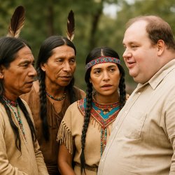 First nation people talking to a fat white guy Meme Template