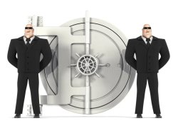 Two guards in front of safe Meme Template