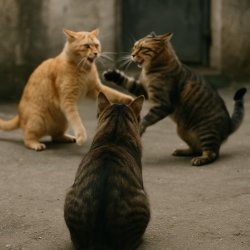 Cat watching other cats fight Meme Template