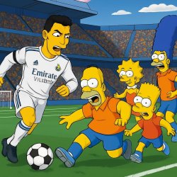 simpsons getting cooked by Ronaldo in football Meme Template
