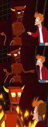 Fry Talking to the Devil Robot Meme Template
