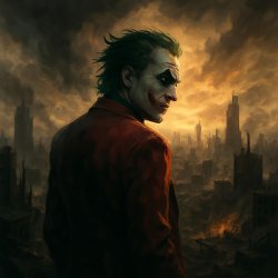 Joker looking over a fallen city Meme Template