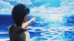 Eren Yeager pointing at the sea Meme Template