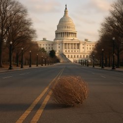 Picture of capitol building with empty street with tumbleweed Meme Template