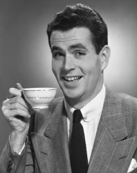 smiling white guy drinking coffee Meme Template