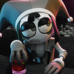 Pomni at the bar Meme Template