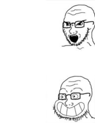 Angry and happy soyjak flipped Meme Template