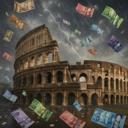 The Colosseum stands in a storm as Abundance falls Meme Template