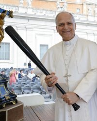 Pope Leo with baseball bat Meme Template