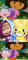 Cuddles, masha and bloo helps dora and boots say map Meme Template