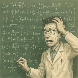 Create an image where a scientist is trying to solve a super lon Meme Template