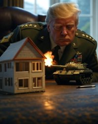 General Donald Trump playing tank burning house Meme Template