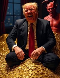 Donald Trump Satan laughing pile of gold Meme Template