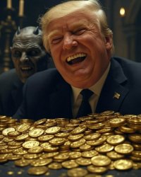 Donald Trump Satan laughing pile of gold Meme Template