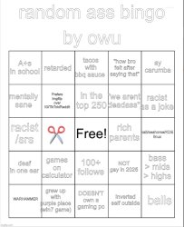 random ass bingo Meme Template