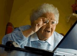 Old lady looking at computer Meme Template