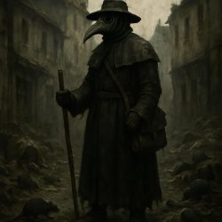 a plague doctor standing in the streets of Europe surrounded by Meme Template