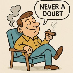 Guy sitting in chair smoking cigar saying never a doubt Meme Template