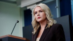 Karoline Leavitt sans crucifix White House Briefing Meme Template