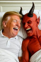 Donald Trump laughing in bed with Satan Lucifer Devil Meme Template