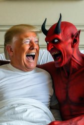 Donald Trump laughing in bed with Satan Meme Template