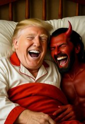Donald Trump laughing in bed with Satan Meme Template