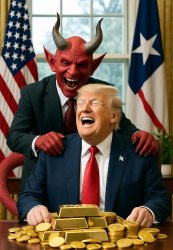 Donald Trump Satan laughing pile of gold Meme Template