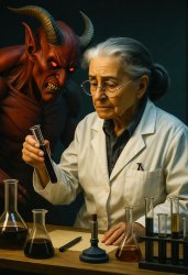 Woman Chemist with Satan looking over her Meme Template