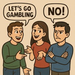 2 people saying the 3rd person to go gambling but 3rd person say Meme Template