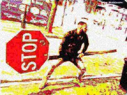Man holding stop sign deep fried Meme Template