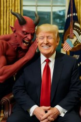 Satan whispering in Donald Trump's ear White House Meme Template