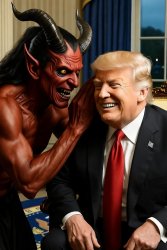 Satan whispering in Donald Trump's ear White House Meme Template