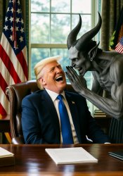 Satan whispering in Donald Trump's ear White House Meme Template