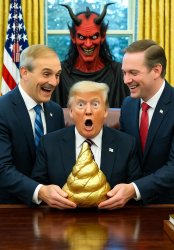 Donald Trump golden dog turd Oval Office Satan Devil Lucifer Meme Template