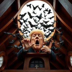 Trump? Check. Bats? Check. Belfry? Check. crazy insane senile Meme Template