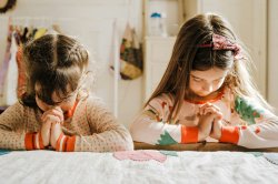 Children two girls praying God Jesus Meme Template