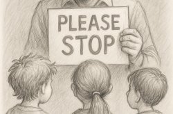 a man holding a sign looking disappointed at kids the sign has t Meme Template