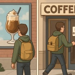 A person looking at a billboard of a fancy drink and then immedi Meme Template