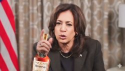 BSM Kamala Harris drunk with a bottle of booze Meme Template