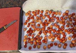 Cherry tomatoes, cut in half ready for freezing Meme Template