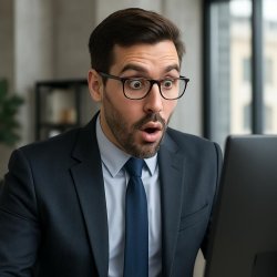 Business man looking at computer screen and impressed Meme Template